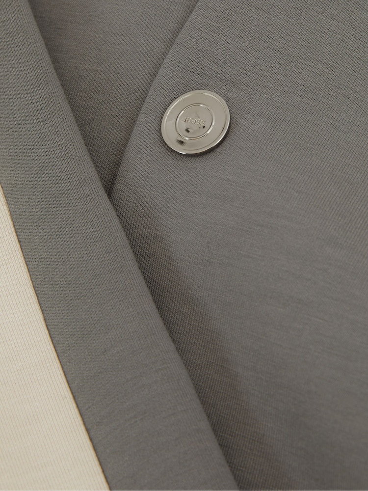 Reiss Flint Grey/Off White Pelham Colourblock Jersey Varsity Jacket - Image 5 of 5