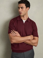 Reiss Claret Red Duchie Merino Wool Open Collar Polo Shirt - Image 1 of 7