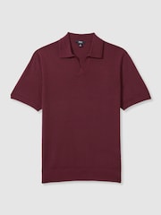 Reiss Claret Red Duchie Merino Wool Open Collar Polo Shirt - Image 2 of 7