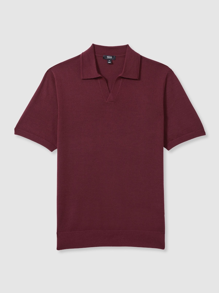 Reiss Claret Red Duchie Merino Wool Open Collar Polo Shirt - Image 2 of 7