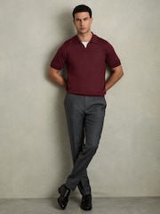 Reiss Claret Red Duchie Merino Wool Open Collar Polo Shirt - Image 3 of 7