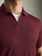 Reiss Claret Red Duchie Merino Wool Open Collar Polo Shirt - Image 4 of 7