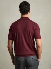 Reiss Claret Red Duchie Merino Wool Open Collar Polo Shirt - Image 5 of 7