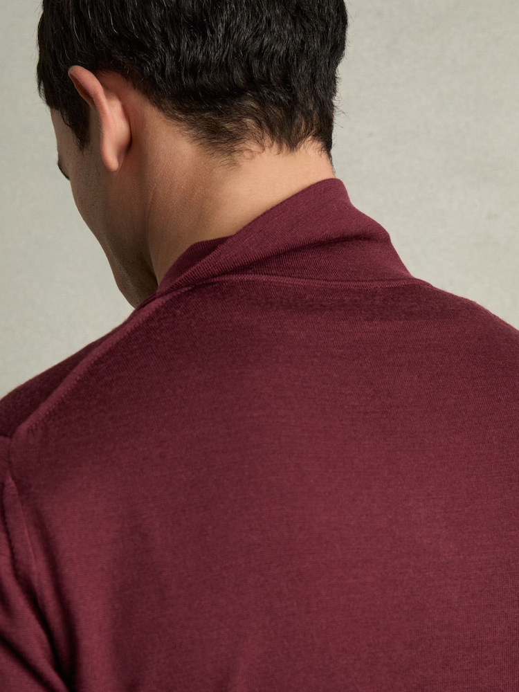 Reiss Claret Red Duchie Merino Wool Open Collar Polo Shirt - Image 6 of 7
