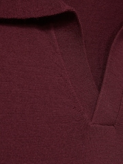 Reiss Claret Red Duchie Merino Wool Open Collar Polo Shirt - Image 7 of 7
