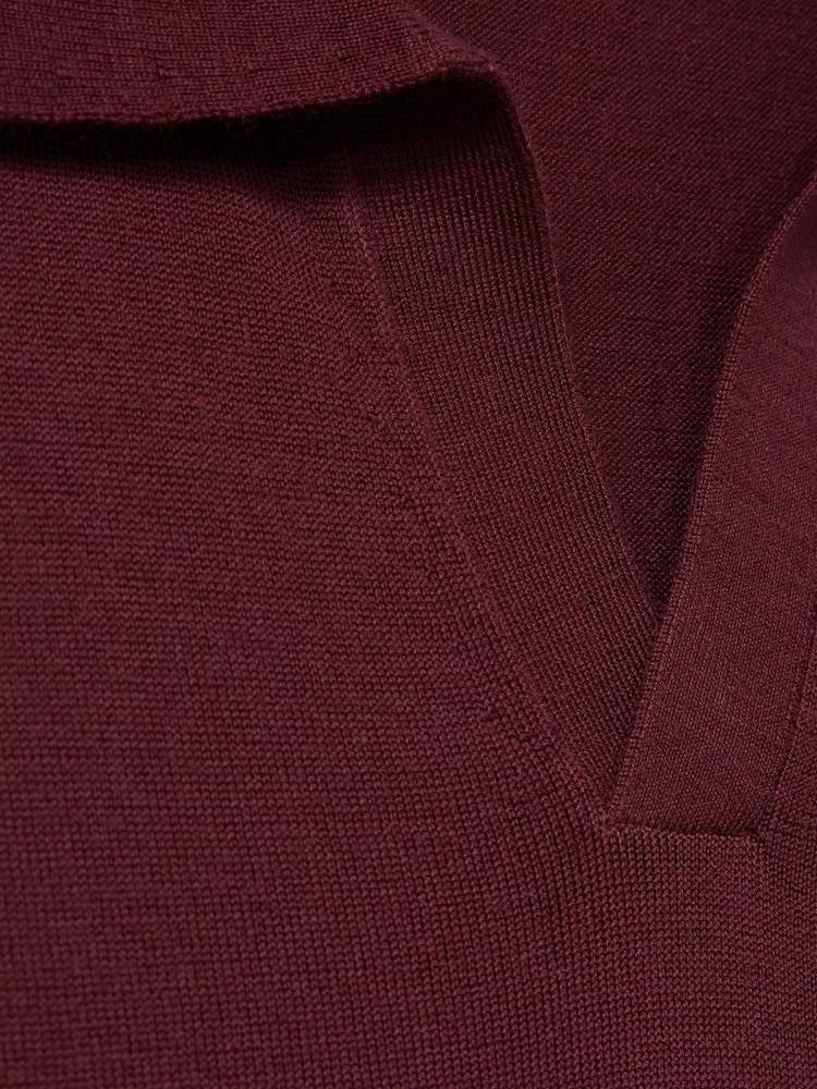 Reiss Claret Red Duchie Merino Wool Open Collar Polo Shirt - Image 7 of 7