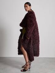 Reiss Burgundy Dianna Atelier Shearling Convertible Coat - Image 1 of 6