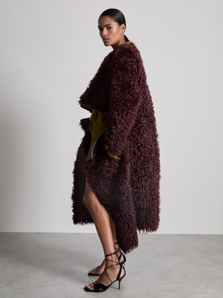 Reiss Burgundy Dianna Atelier Shearling Convertible Coat - Image 1 of 6