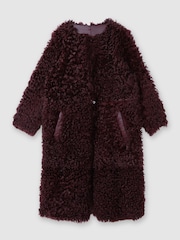 Reiss Burgundy Dianna Atelier Shearling Convertible Coat - Image 2 of 6