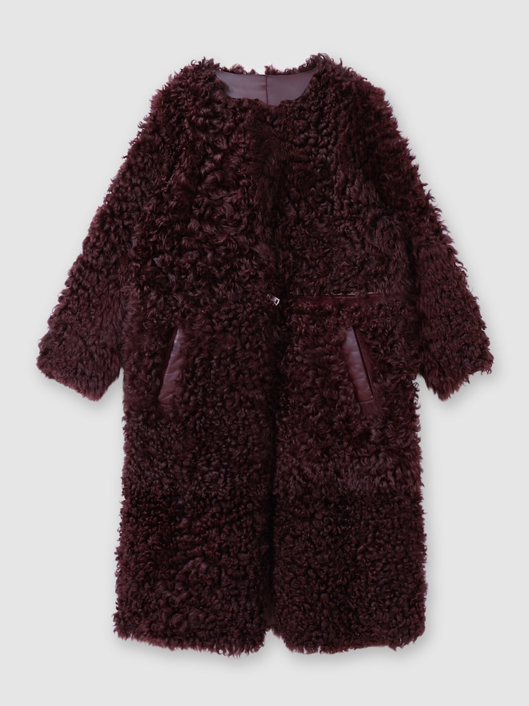 Reiss Burgundy Dianna Atelier Shearling Convertible Coat - Image 2 of 6