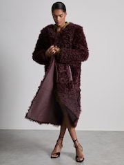 Reiss Burgundy Dianna Atelier Shearling Convertible Coat - Image 4 of 6