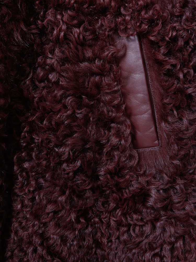 Reiss Burgundy Dianna Atelier Shearling Convertible Coat - Image 6 of 6