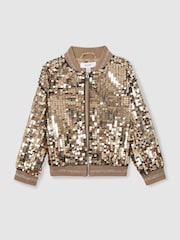 Reiss Gold Rebecca 9-13 yrs Sequin Bomber Jacket - Image 2 of 4