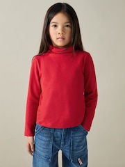 Reiss Red Carey 9-13 yrs Cotton-Jersey Roll-Neck Top with Stretch - Image 3 of 4
