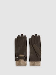 Marrón oscuro - Reiss Sanford Leather Ribbed-Cuff Gloves - Imagen 1 de 3