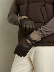 Marrón oscuro - Reiss Sanford Leather Ribbed-Cuff Gloves - Imagen 2 de 3
