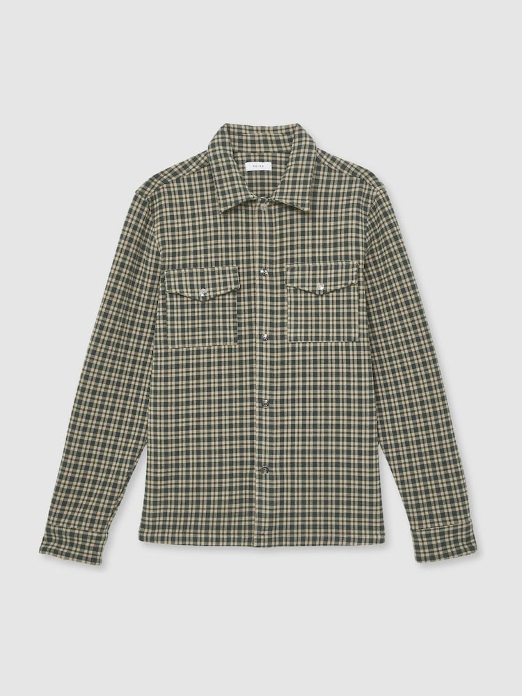 Reiss Green Glen Check Patch-Pocket Overshirt - Image 2 of 6