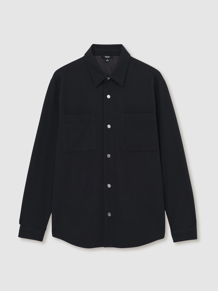 Reiss Navy Fitzroy Brushed Corduroy Press-Stud Overshirt - Image 2 of 7