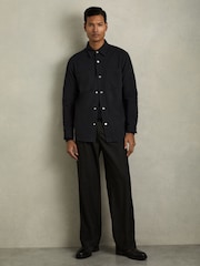 Reiss Navy Fitzroy Brushed Corduroy Press-Stud Overshirt - Image 3 of 7