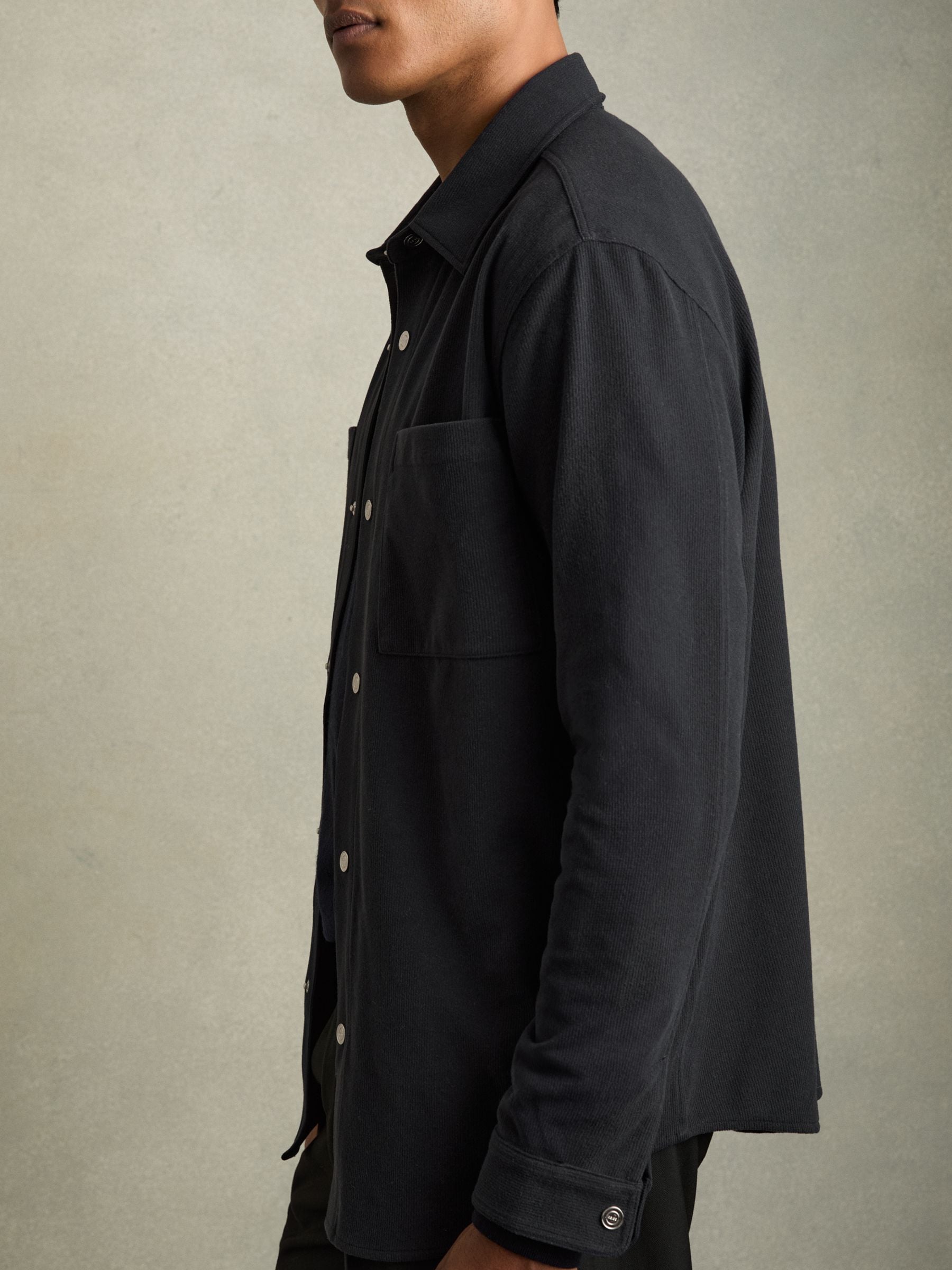 Buy Reiss Navy Fitzroy Brushed Corduroy Press-Stud Overshirt