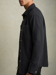 Reiss Navy Fitzroy Brushed Corduroy Press-Stud Overshirt - Image 4 of 7
