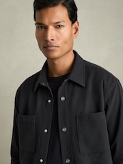 Reiss Navy Fitzroy Brushed Corduroy Press-Stud Overshirt - Image 5 of 7