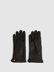 Reiss Black Giana Woven Leather Gloves - Image 1 of 3