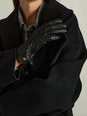 Reiss Black Giana Woven Leather Gloves - Image 2 of 3