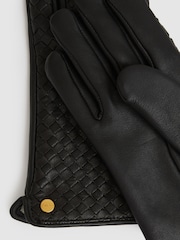 Reiss Black Giana Woven Leather Gloves - Image 3 of 3