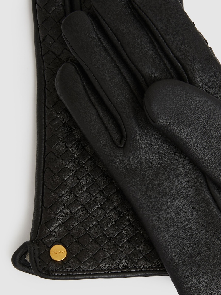 Reiss Black Giana Woven Leather Gloves - Image 3 of 3