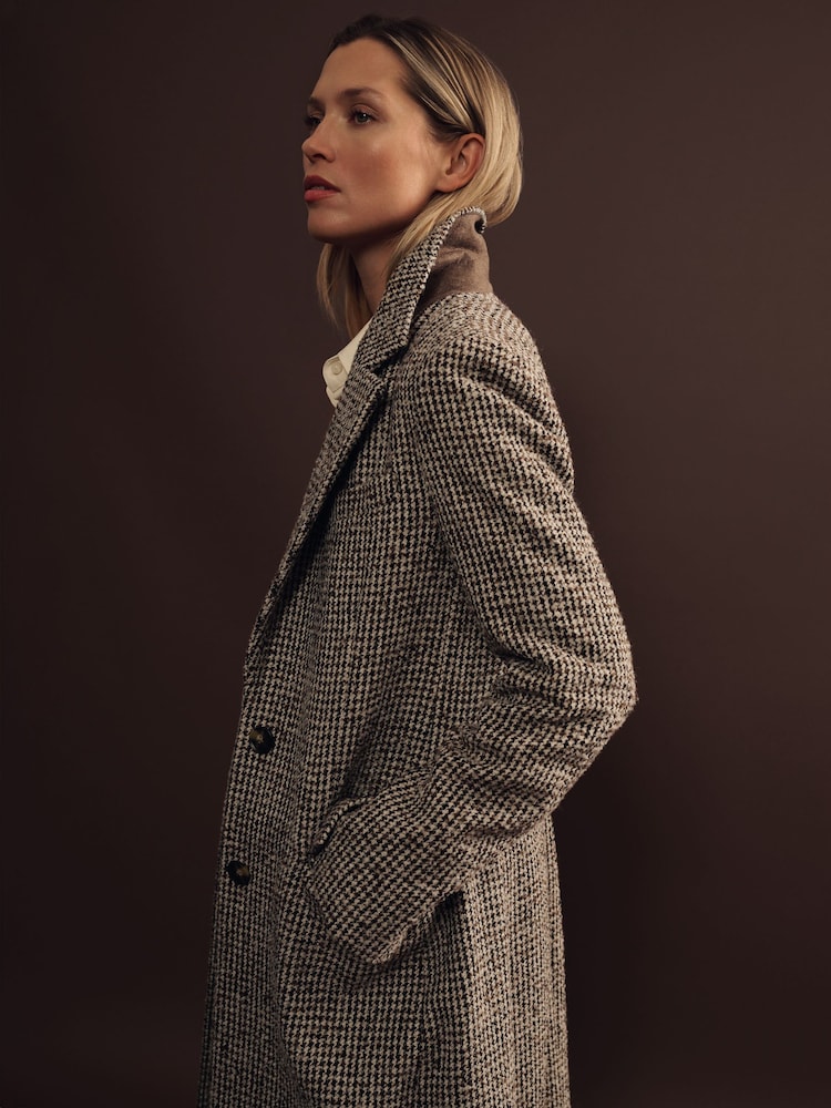 Reiss Brown Check Kai Wool-Blend Houndstooth-Check Coat - Image 1 of 7