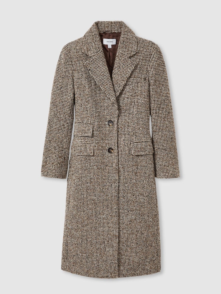 Reiss Brown Check Kai Wool-Blend Houndstooth-Check Coat - Image 2 of 7