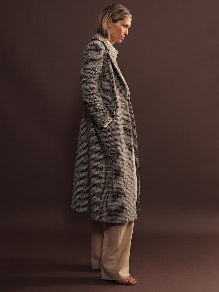 Reiss Brown Check Kai Petite Wool-Blend Houndstooth-Check Coat - Image 1 of 8