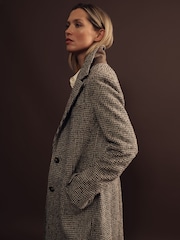 Reiss Brown Check Kai Petite Wool-Blend Houndstooth-Check Coat - Image 3 of 8