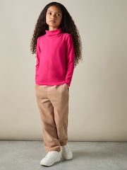 Reiss Bright Pink Carey 9-13 yrs Cotton-Jersey Roll-Neck Top with Stretch - Image 1 of 4