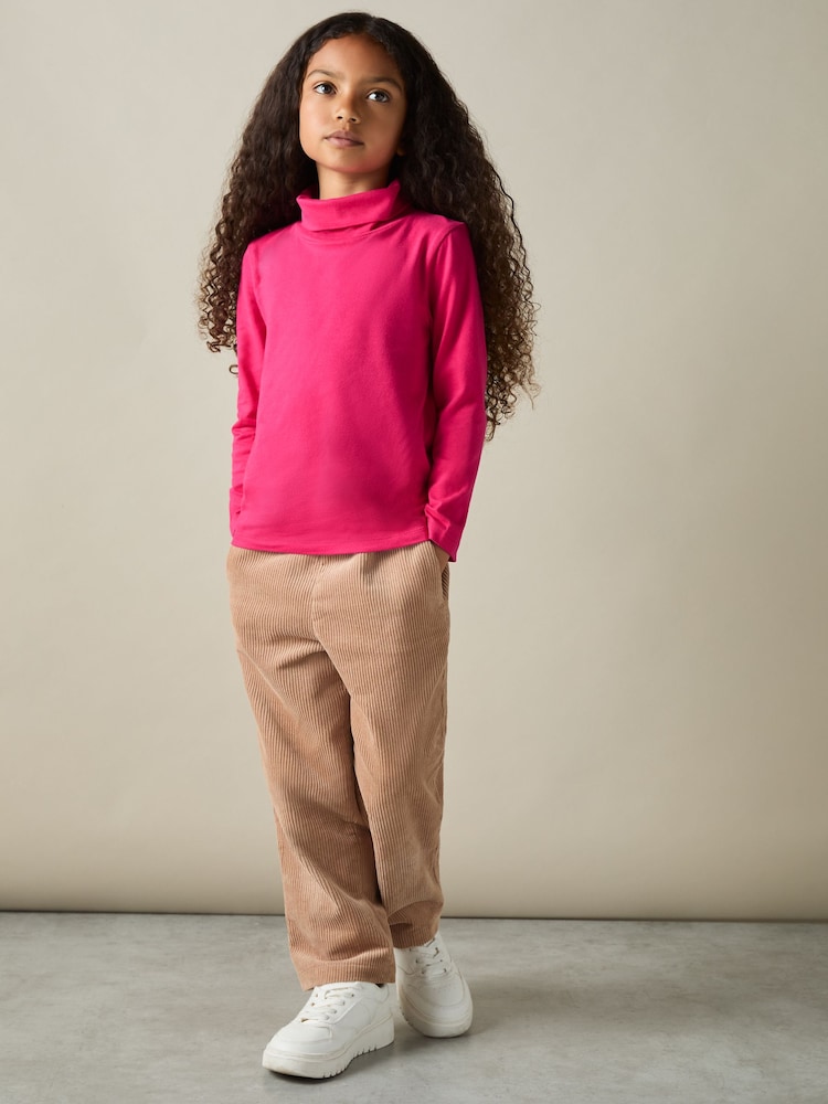 Reiss Bright Pink Carey 9-13 yrs Cotton-Jersey Roll-Neck Top with Stretch - Image 1 of 4