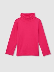 Reiss Bright Pink Carey 9-13 yrs Cotton-Jersey Roll-Neck Top with Stretch - Image 2 of 4