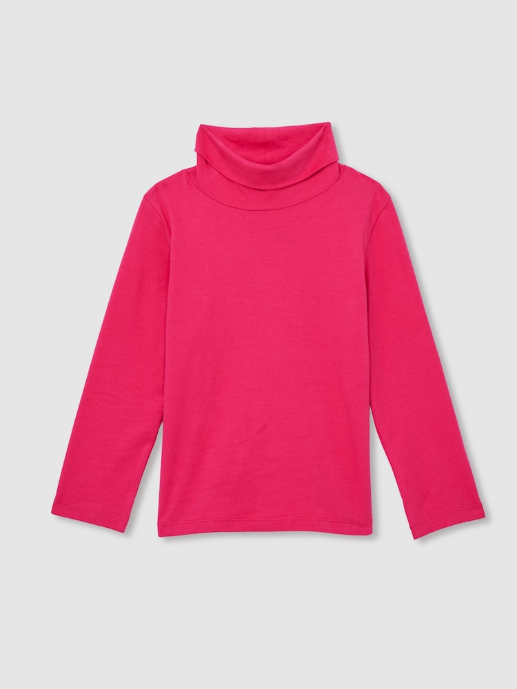 Reiss Bright Pink Carey 9-13 yrs Cotton-Jersey Roll-Neck Top with Stretch - Image 2 of 4