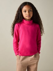 Reiss Bright Pink Carey 9-13 yrs Cotton-Jersey Roll-Neck Top with Stretch - Image 3 of 4