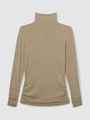 Reiss Neutral Louisa Ruched Jersey Top with Wool - Image 2 of 8