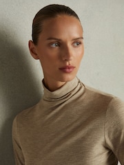 Reiss Neutral Louisa Ruched Jersey Top with Wool - Image 4 of 8