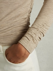 Reiss Neutral Louisa Ruched Jersey Top with Wool - Image 5 of 8