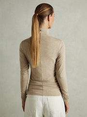 Reiss Neutral Louisa Ruched Jersey Top with Wool - Image 6 of 8