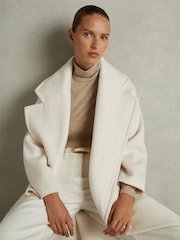 Reiss Neutral Louisa Ruched Jersey Top with Wool - Image 7 of 8