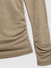 Reiss Neutral Louisa Ruched Jersey Top with Wool - Image 8 of 8