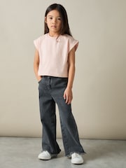 Reiss Pale Pink Terry 4-9 yrs Cotton-Jersey Cropped T-Shirt - Image 1 of 4