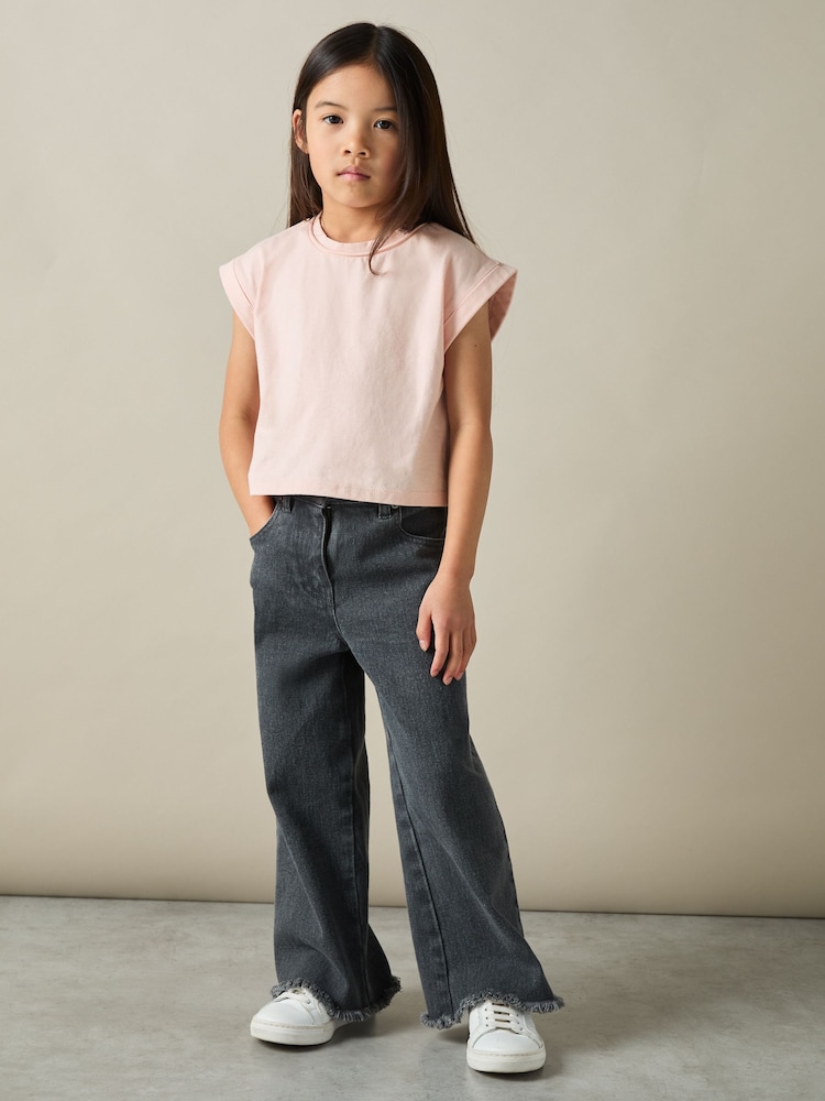 Reiss Pale Pink Terry 4-9 yrs Cotton-Jersey Cropped T-Shirt - Image 1 of 4