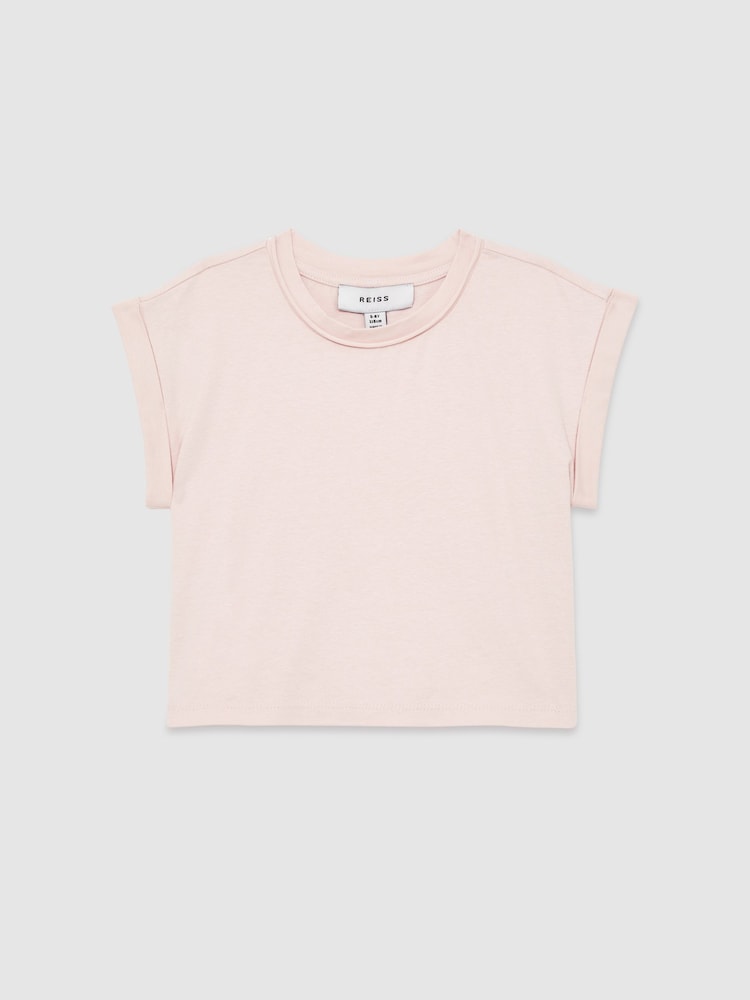 Reiss Pale Pink Terry 4-9 yrs Cotton-Jersey Cropped T-Shirt - Image 2 of 4