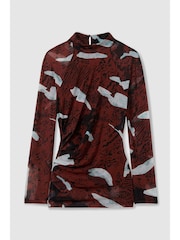 Reiss Vanna top met ruches en print - Image 2 of 6