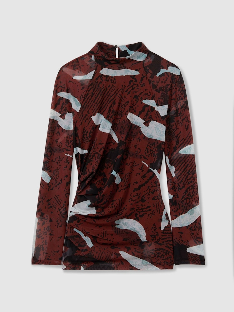 Reiss Burgundy Vanna Printed Ruched Top - Image 8 of 8 Reiss Burgundy Vanna Printed Ruched Top - Image 8 of 8